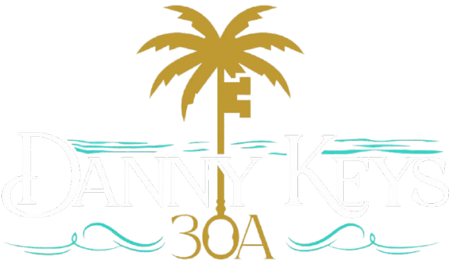Logo for Fanny Key 30A featuring a palm tree and waves.